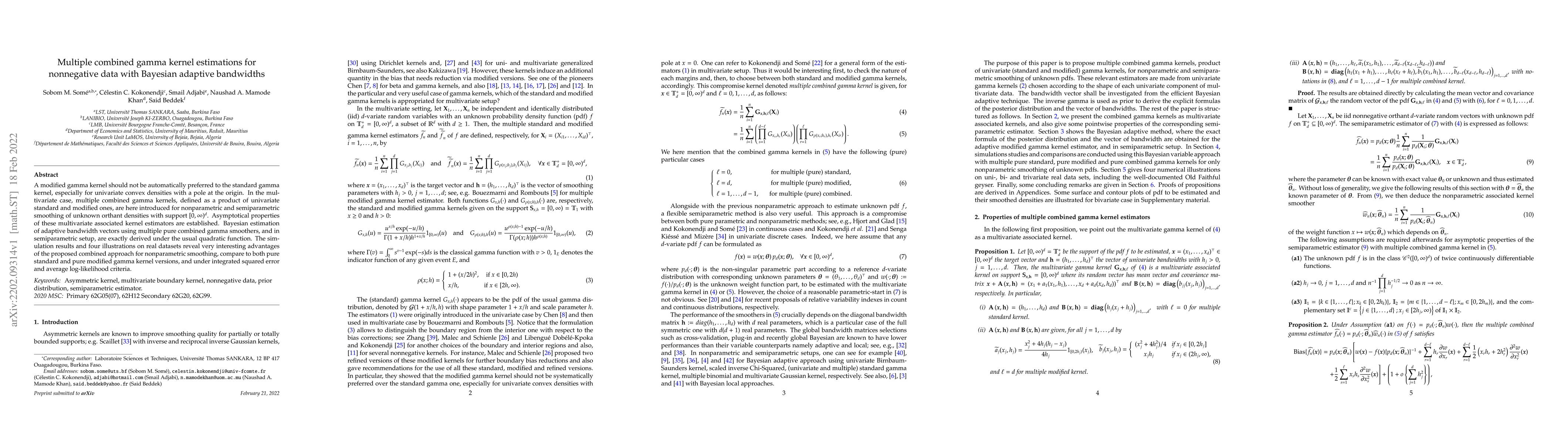 Thumbnail for Multiple combined gamma kernel estimations for nonnegative data with
  Bayesian adaptive bandwidths