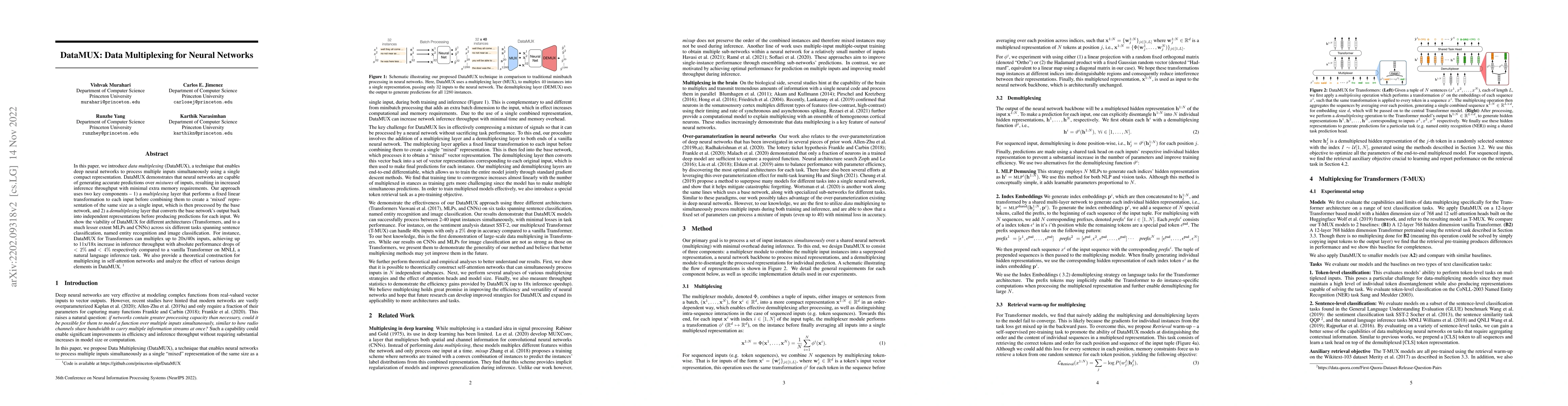 Thumbnail for DataMUX: Data Multiplexing for Neural Networks
