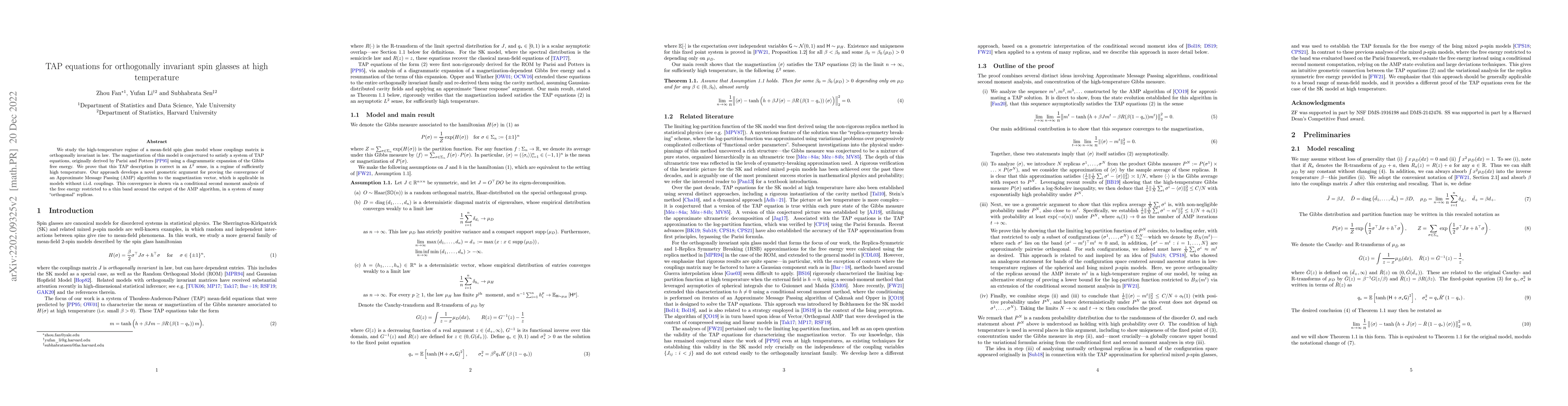 Thumbnail for TAP equations for orthogonally invariant spin glasses at high
  temperature