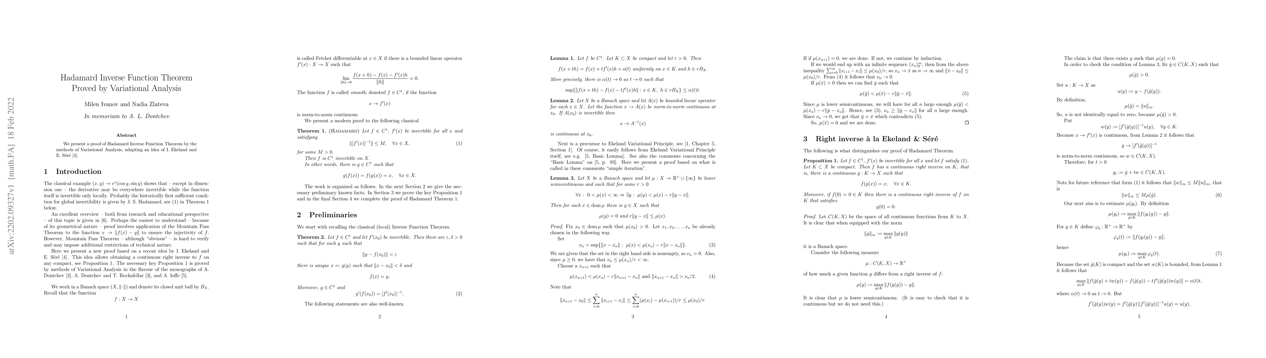 Thumbnail for Hadamard Inverse Function Theorem Proved by Variational Analysis