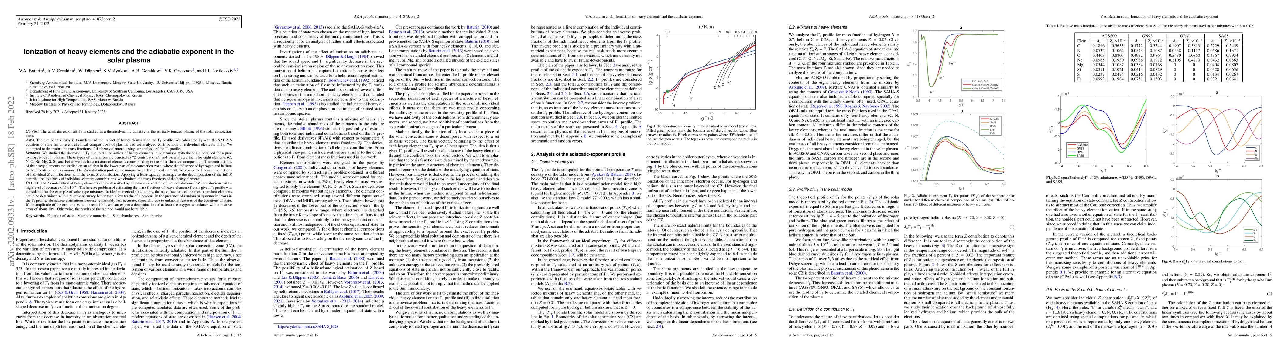 Thumbnail for Ionization of heavy elements and the adiabatic exponent in the solar
  plasma