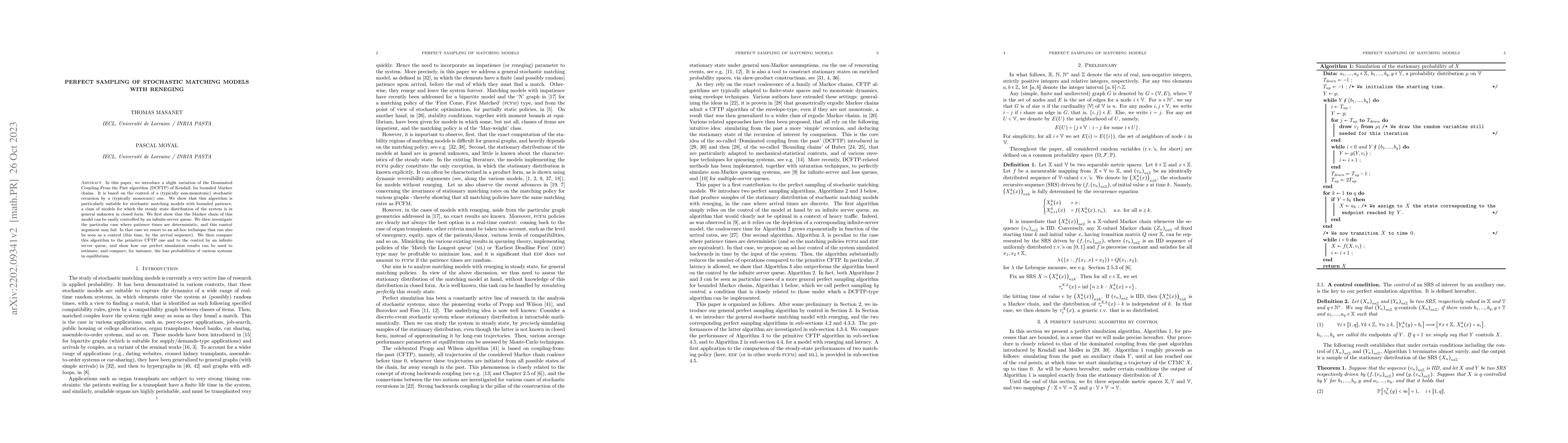 Thumbnail for Perfect sampling of stochastic matching models with reneging