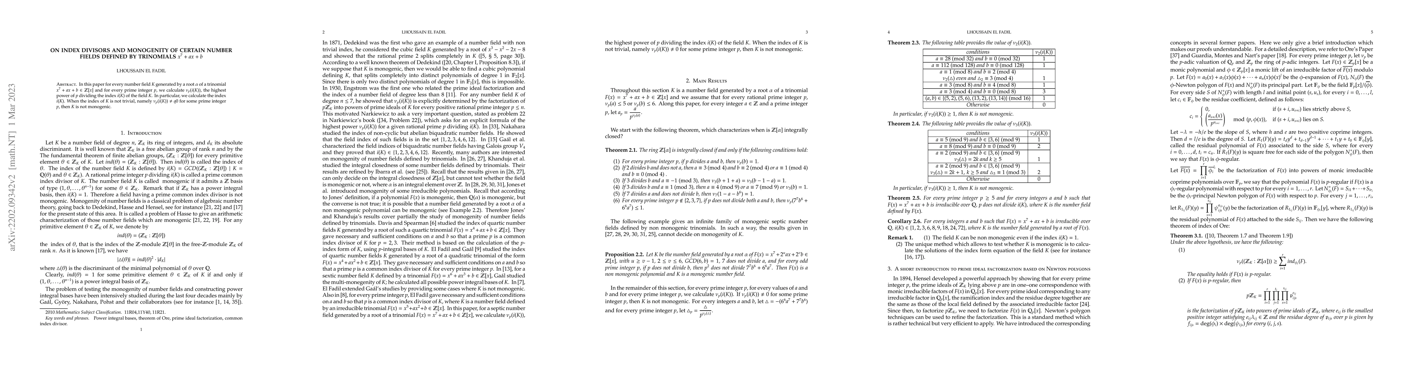 Thumbnail for On index divisors and monogenity of certain number fields defined by
  trinomials $x^7+ax+b$