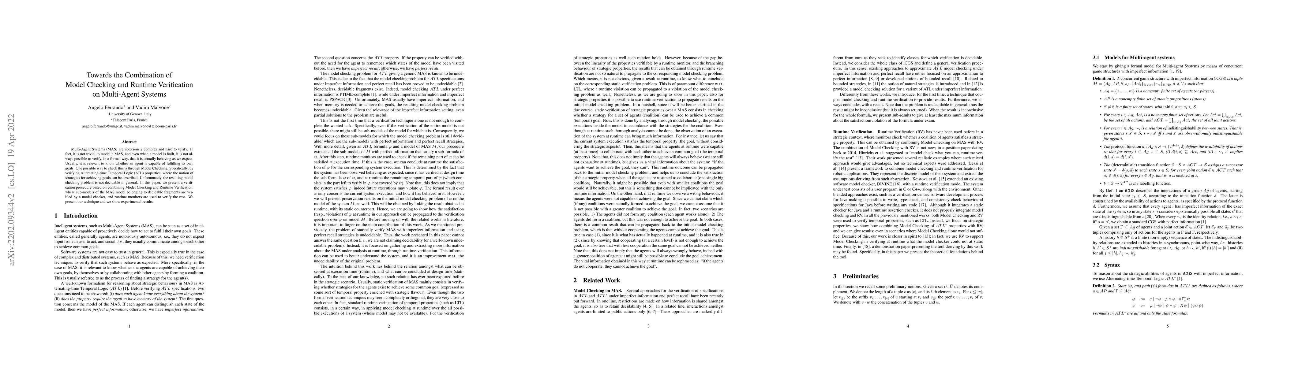 Thumbnail for Towards the Combination of Model Checking and Runtime Verification on
  Multi-Agent Systems
