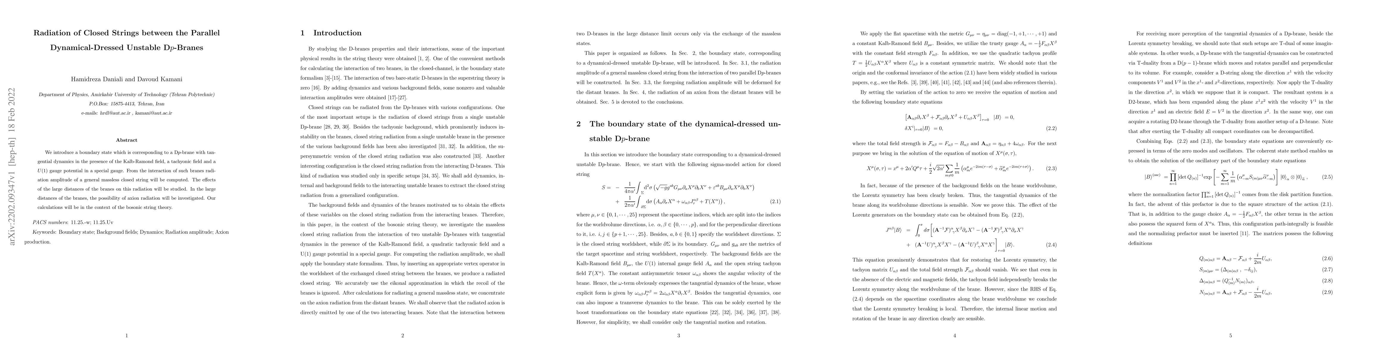Thumbnail for Radiation of Closed Strings between the Parallel Dynamical-Dressed
  Unstable Dp-Branes