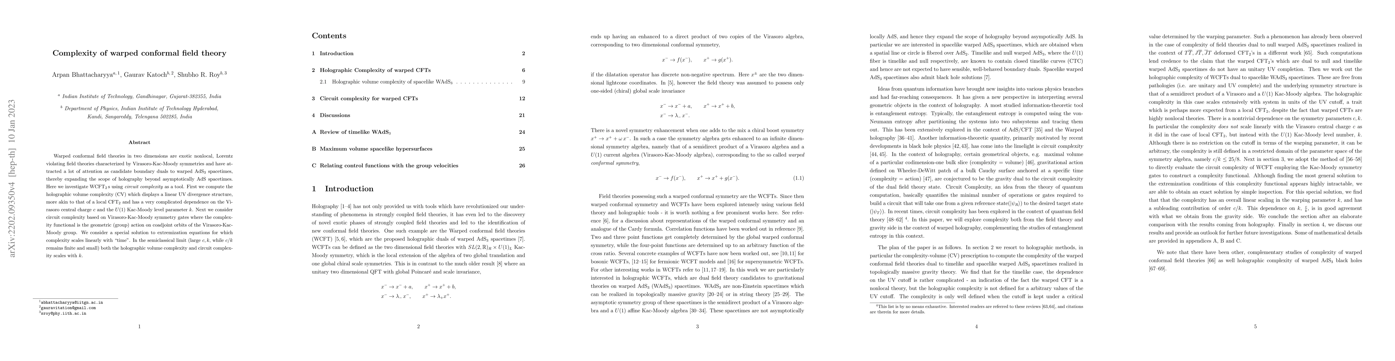 Thumbnail for Complexity of warped conformal field theory