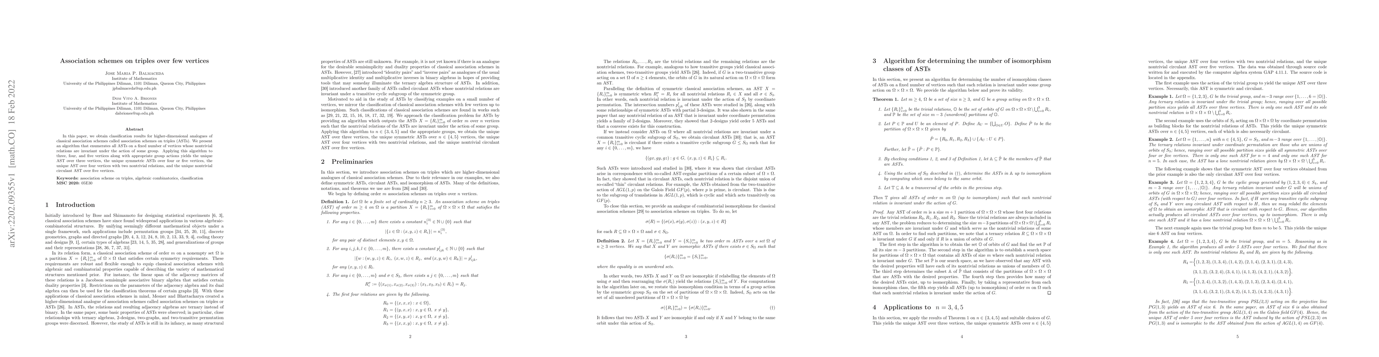 Thumbnail for Association schemes on triples over few vertices