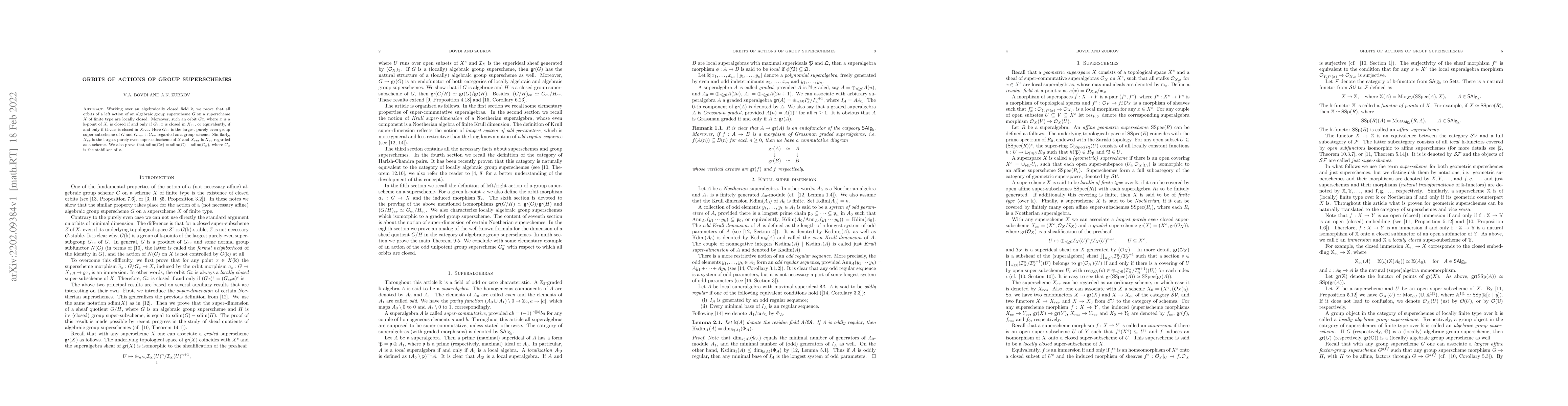Thumbnail for Orbits of actions of group superschemes