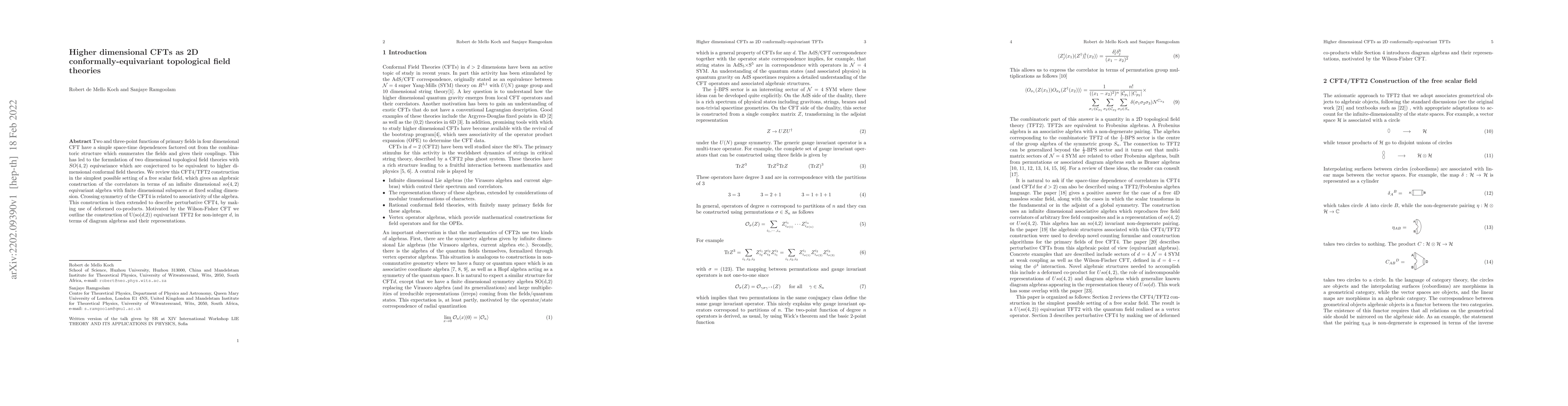 Thumbnail for Higher dimensional CFTs as 2D conformally-equivariant topological field
  theories