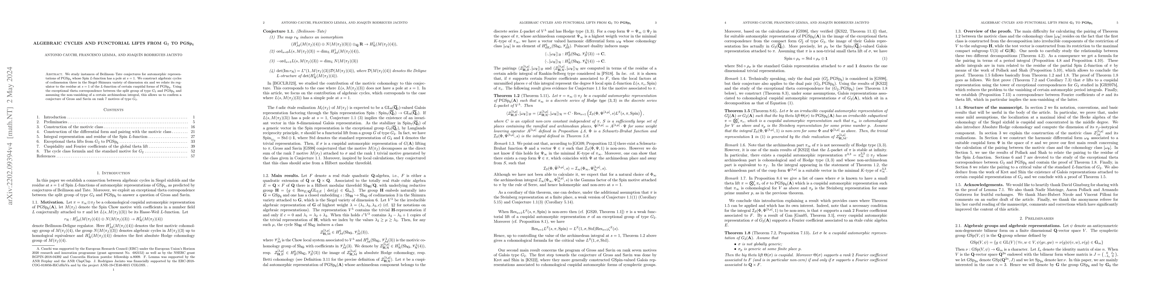 Thumbnail for Algebraic cycles and functorial lifts from $G_2$ to $\mathrm{PGSp}_6$