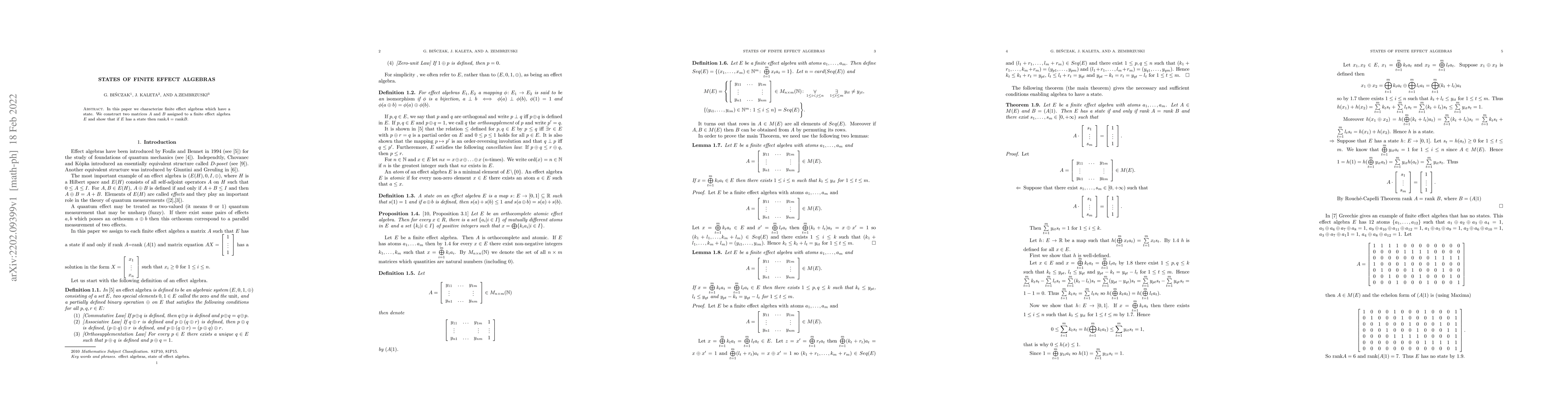 Thumbnail for States of finite effect algebras