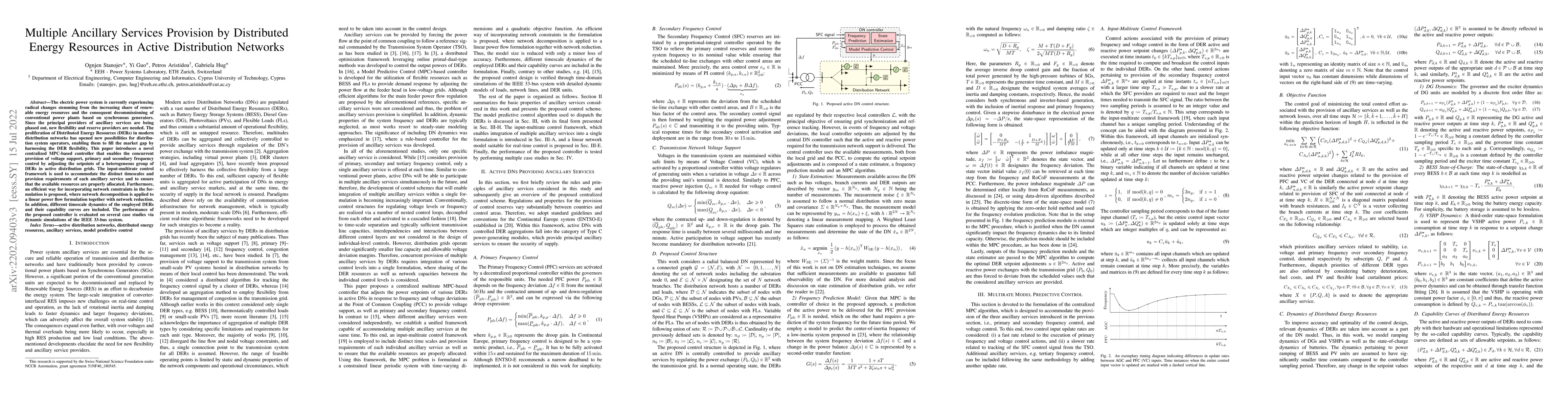 Thumbnail for Multiple Ancillary Services Provision by Distributed Energy Resources in
  Active Distribution Networks