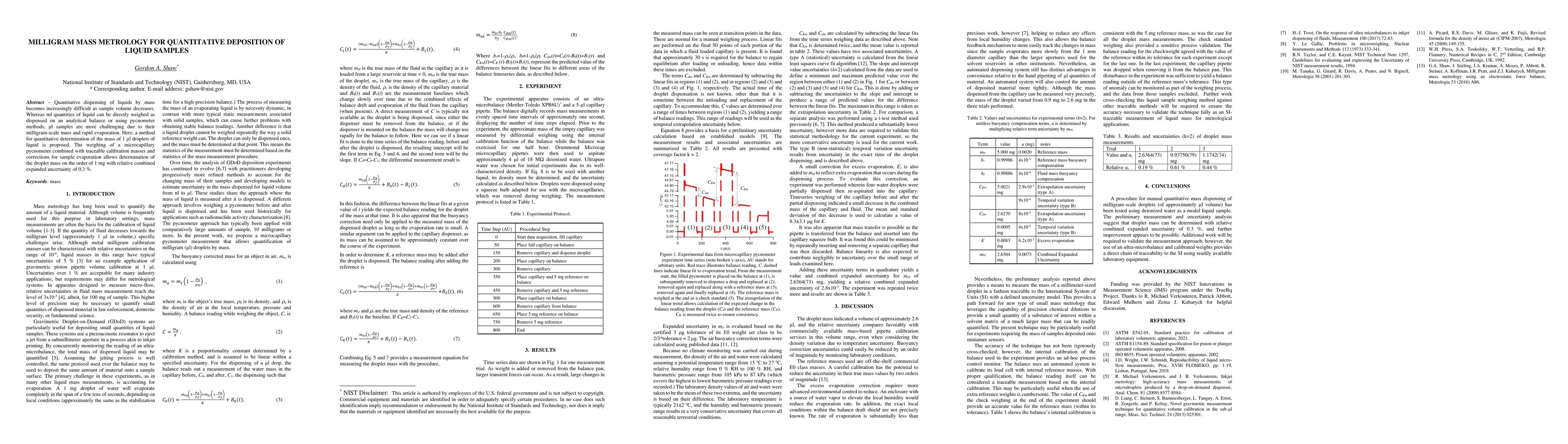 Thumbnail for Milligram mass metrology for quantitative deposition of liquid samples