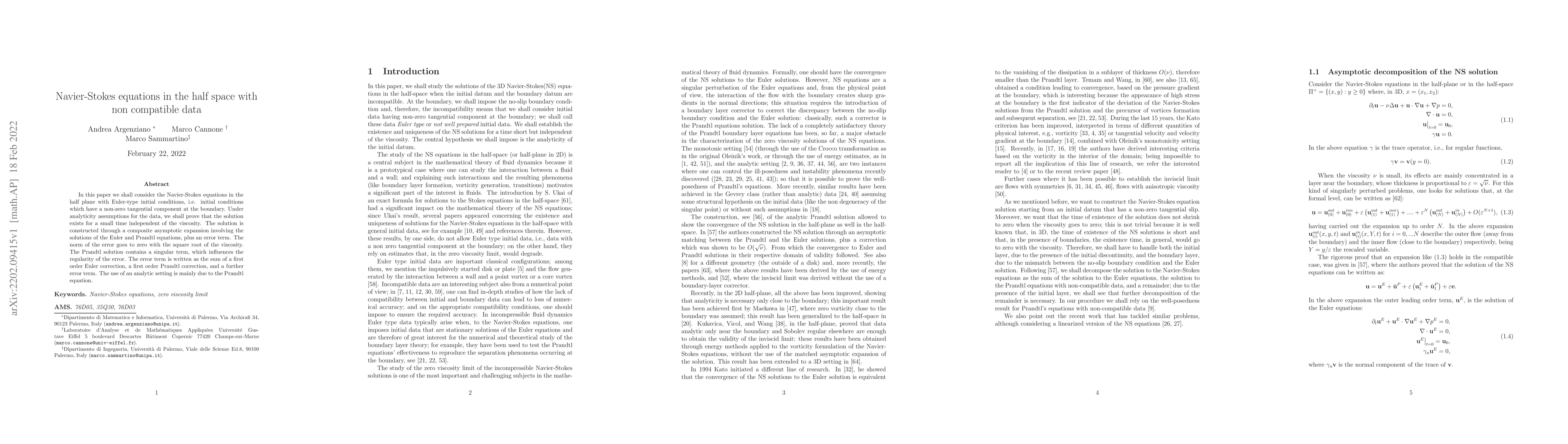 Thumbnail for Navier-Stokes equations in the half space with non compatible data