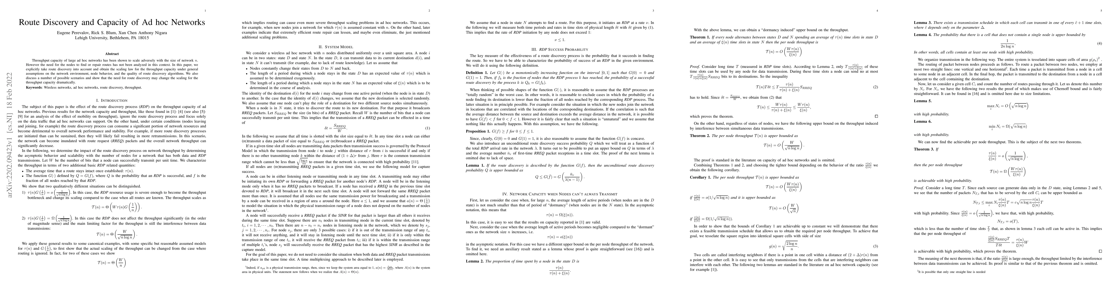 Thumbnail for Route Discovery and Capacity of Ad hoc Networks
