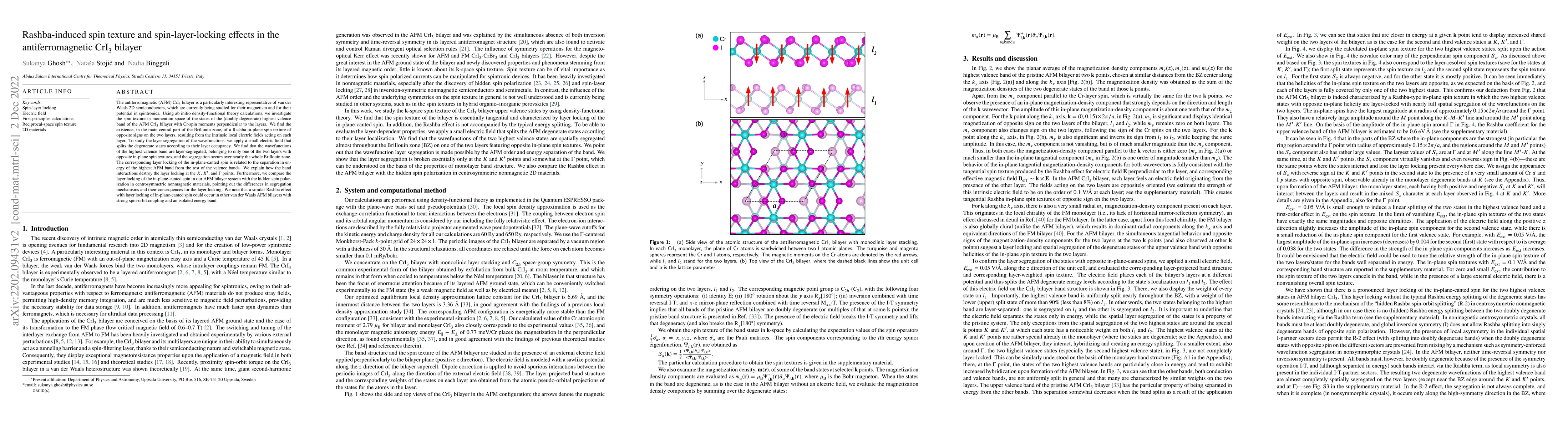 Thumbnail for Rashba-induced spin texture and spin-layer-locking effects in the
  antiferromagnetic CrI3 bilayer