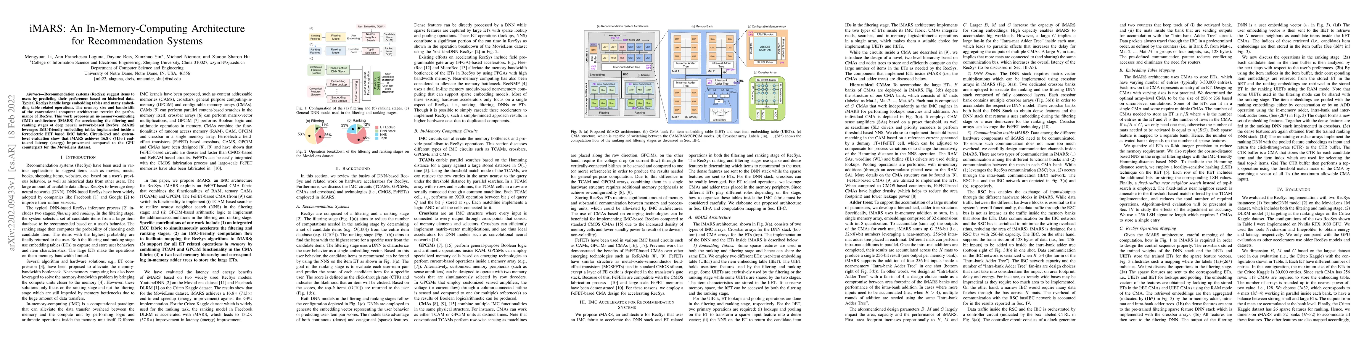 Thumbnail for iMARS: An In-Memory-Computing Architecture for Recommendation Systems