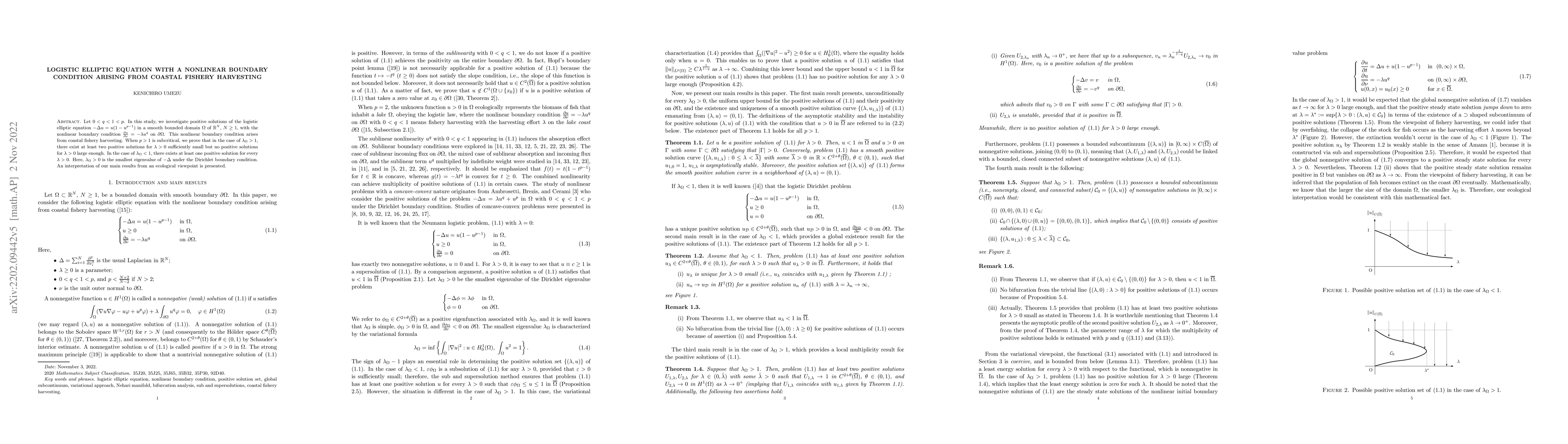 Thumbnail for Logistic elliptic equation with a nonlinear boundary condition arising
  from coastal fishery harvesting
