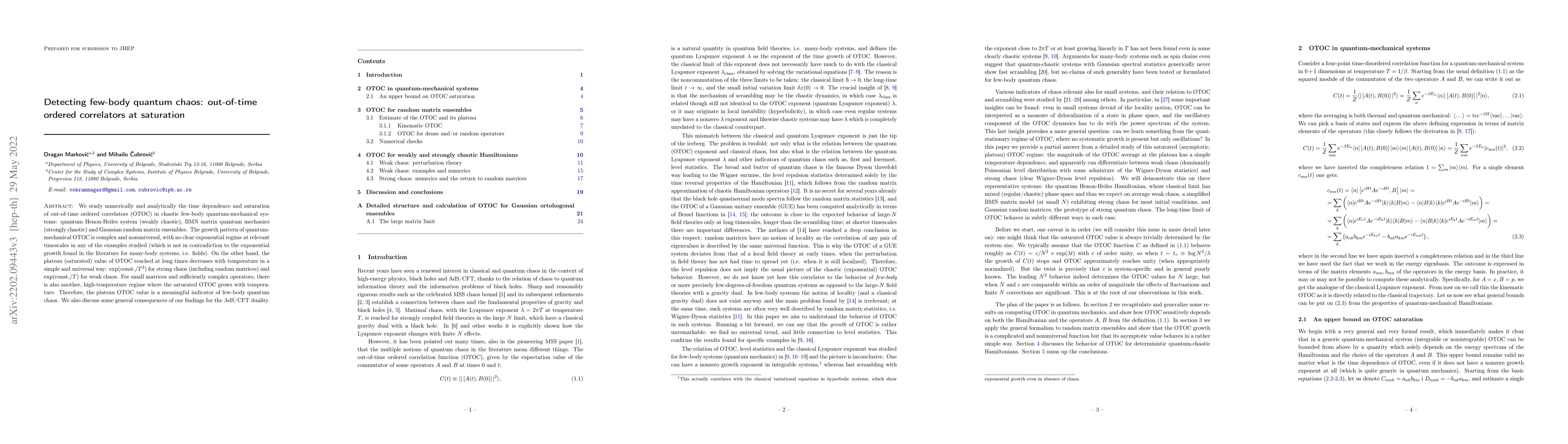 Thumbnail for Detecting few-body quantum chaos: out-of-time ordered correlators at
  saturation