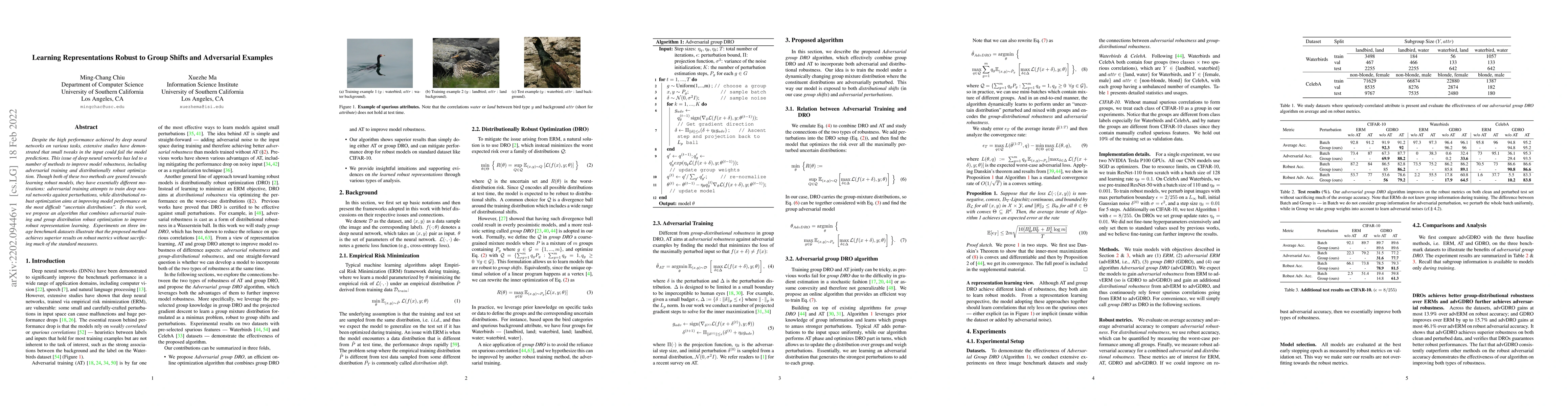 Thumbnail for Learning Representations Robust to Group Shifts and Adversarial Examples