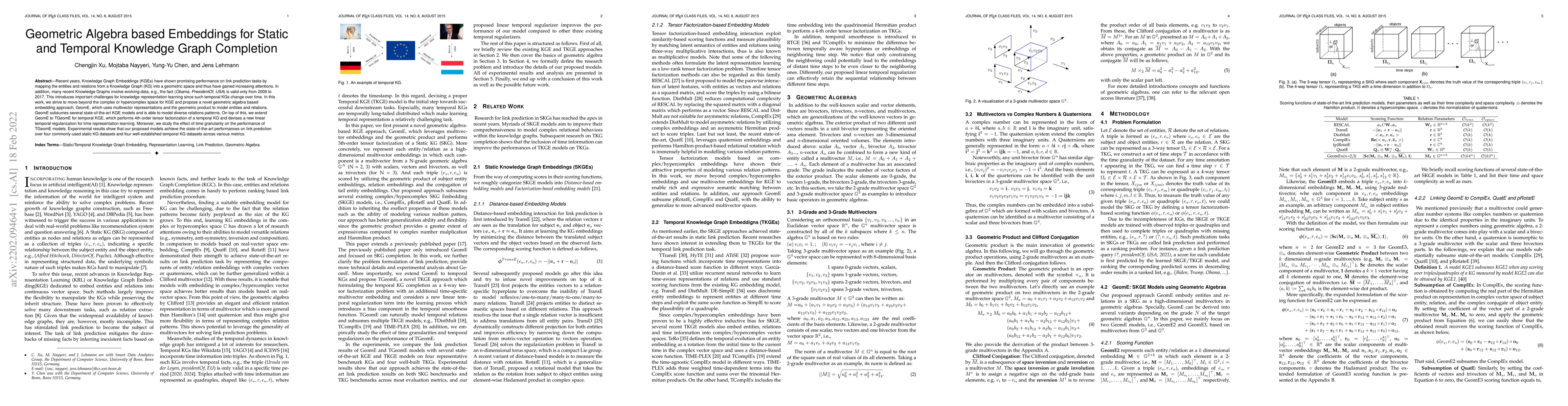 Thumbnail for Geometric Algebra based Embeddings for Static and Temporal Knowledge
  Graph Completion