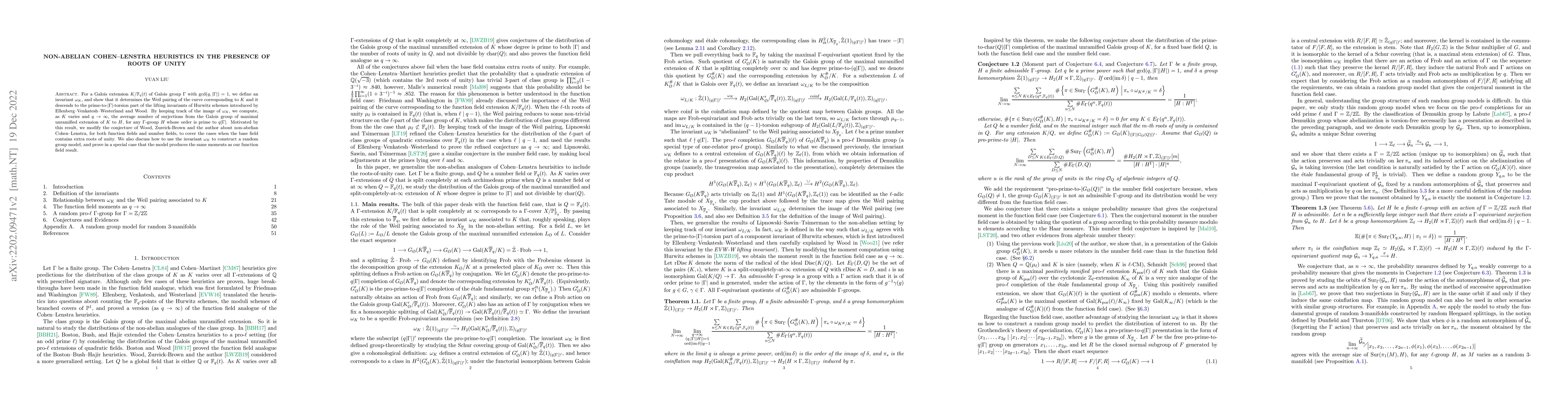Thumbnail for Non-abelian Cohen--Lenstra Heuristics in the presence of roots of unity