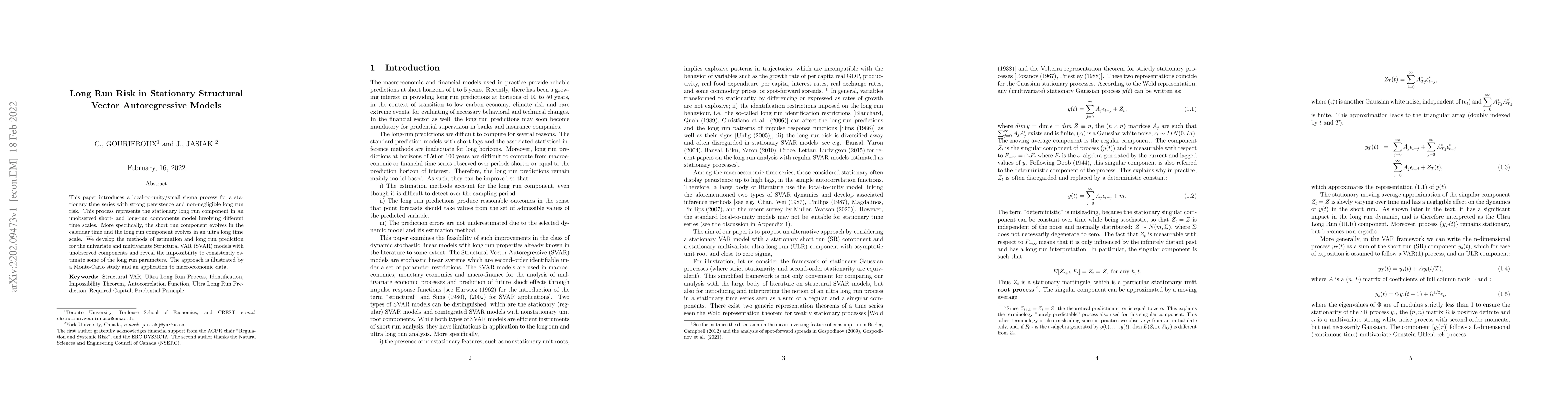 Thumbnail for Long Run Risk in Stationary Structural Vector Autoregressive Models