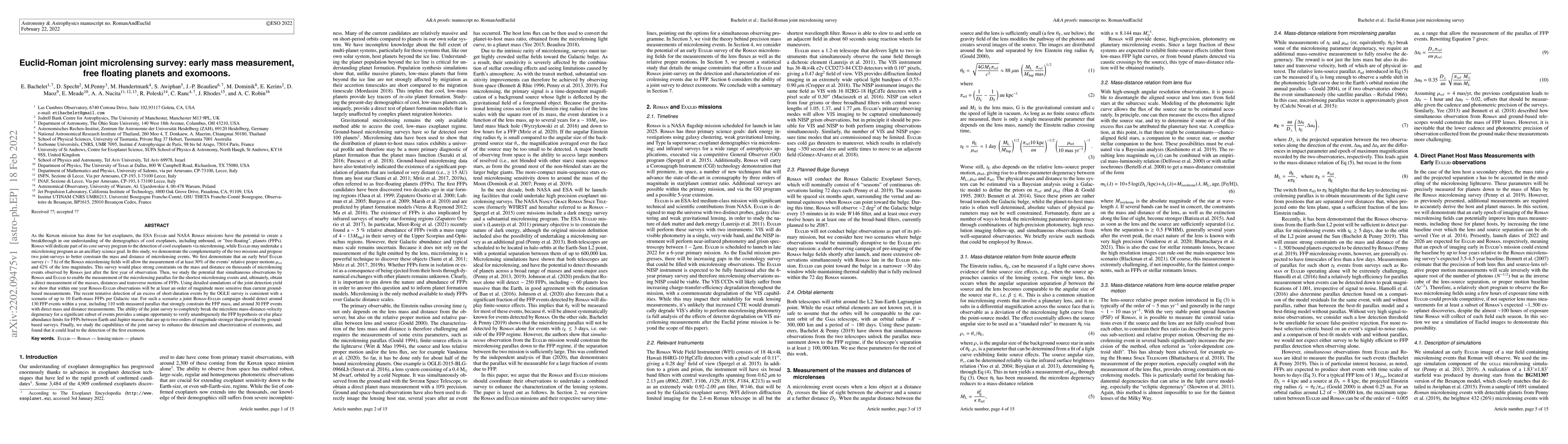 Thumbnail for Euclid-Roman joint microlensing survey: early mass measurement, free
  floating planets and exomoons