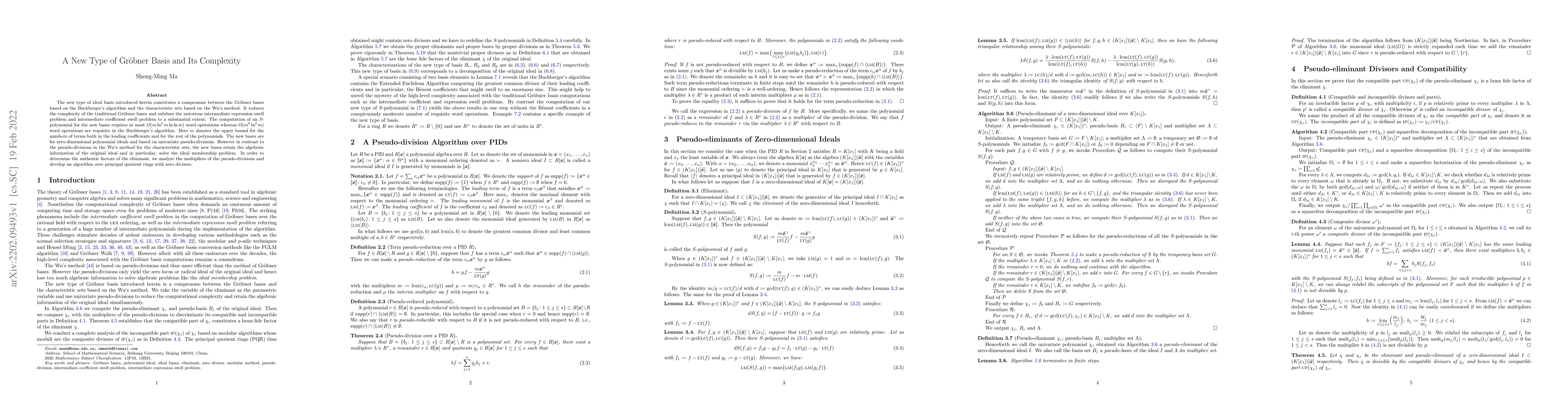 Thumbnail for A New Type of Gr\"obner Basis and Its Complexity
