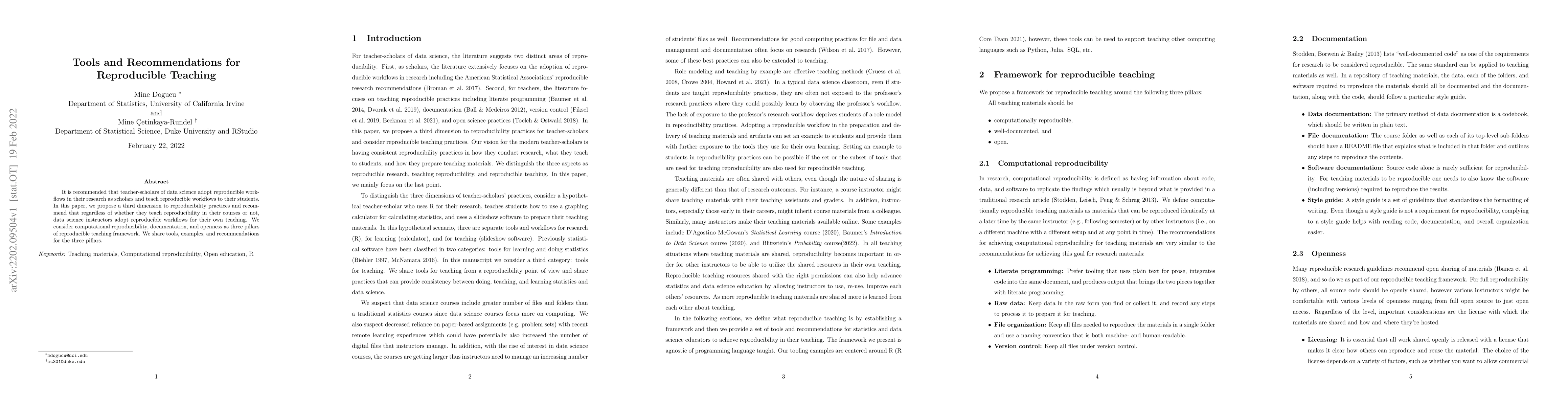 Thumbnail for Tools and Recommendations for Reproducible Teaching