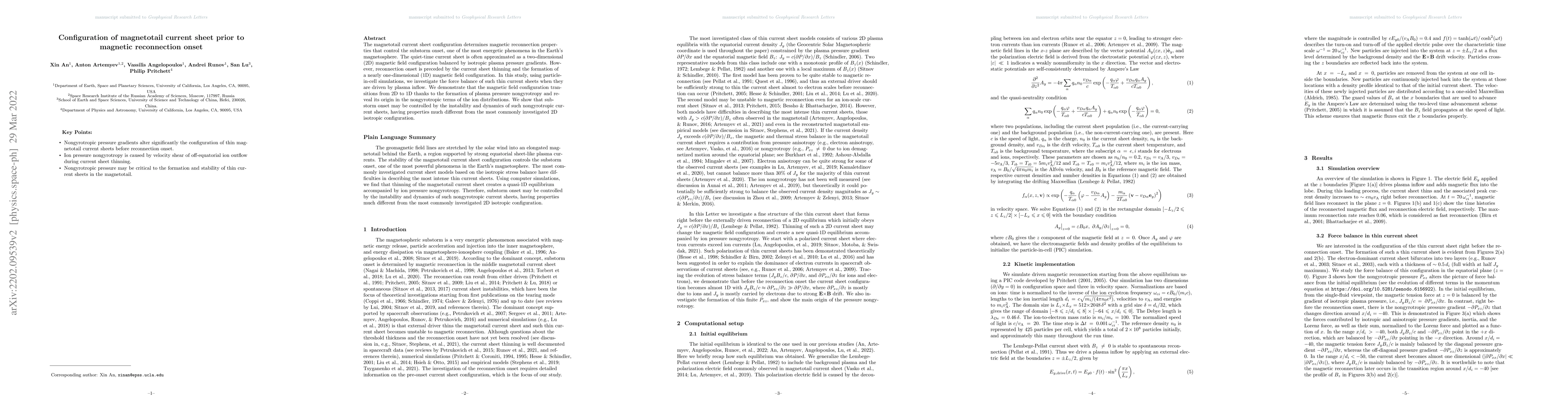 Thumbnail for Configuration of magnetotail current sheet prior to magnetic
  reconnection onset