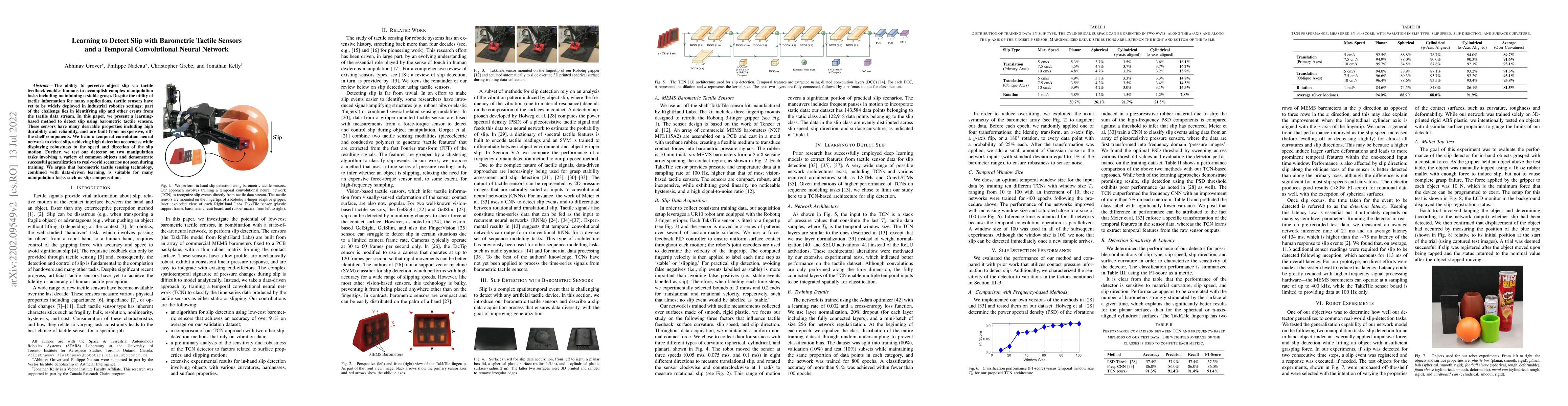 Thumbnail for Learning to Detect Slip with Barometric Tactile Sensors and a Temporal
  Convolutional Neural Network