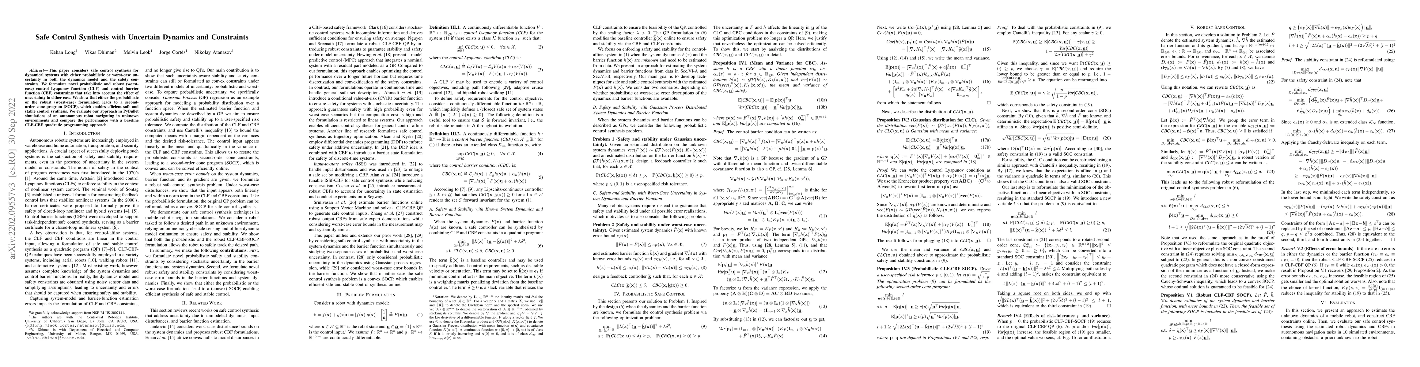 Thumbnail for Safe Control Synthesis with Uncertain Dynamics and Constraints