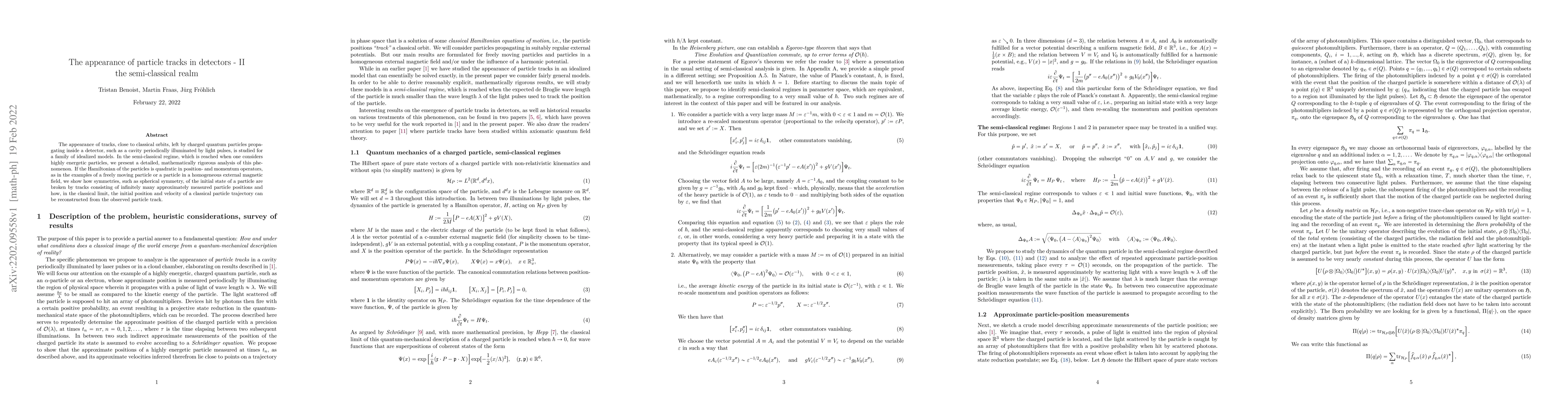Thumbnail for The appearance of particle tracks in detectors -- II: the semi-classical
  realm