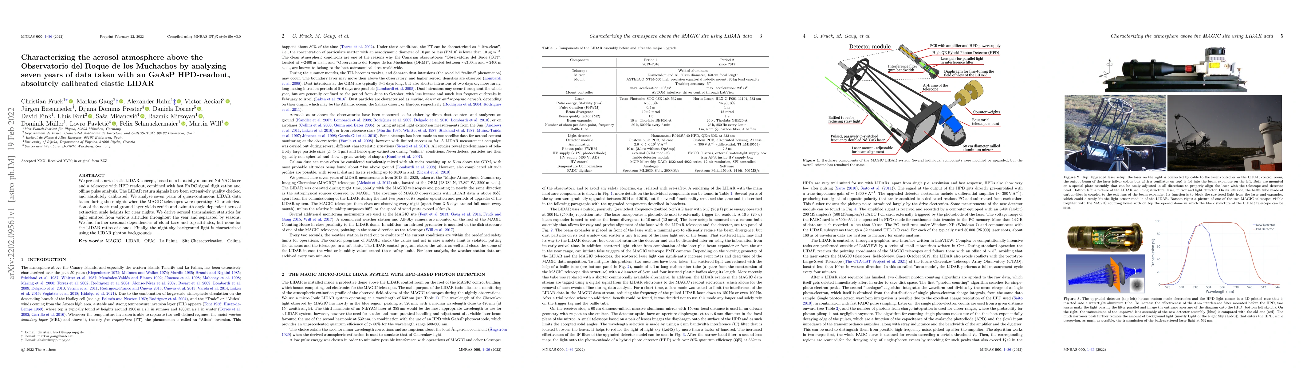 Thumbnail for Characterizing the aerosol atmosphere above the Observatorio del Roque
  de los Muchachos by analyzing seven years of data taken with an GaAsP
  HPD-readout, absolutely calibrated elastic LIDAR