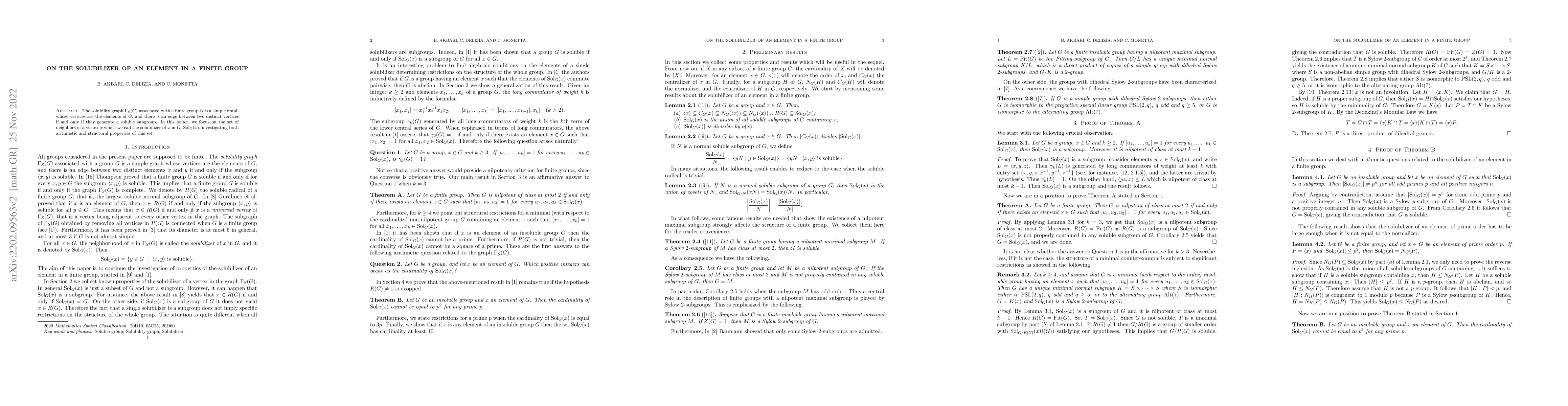 Thumbnail for On the solubilizer of an element in a finite group