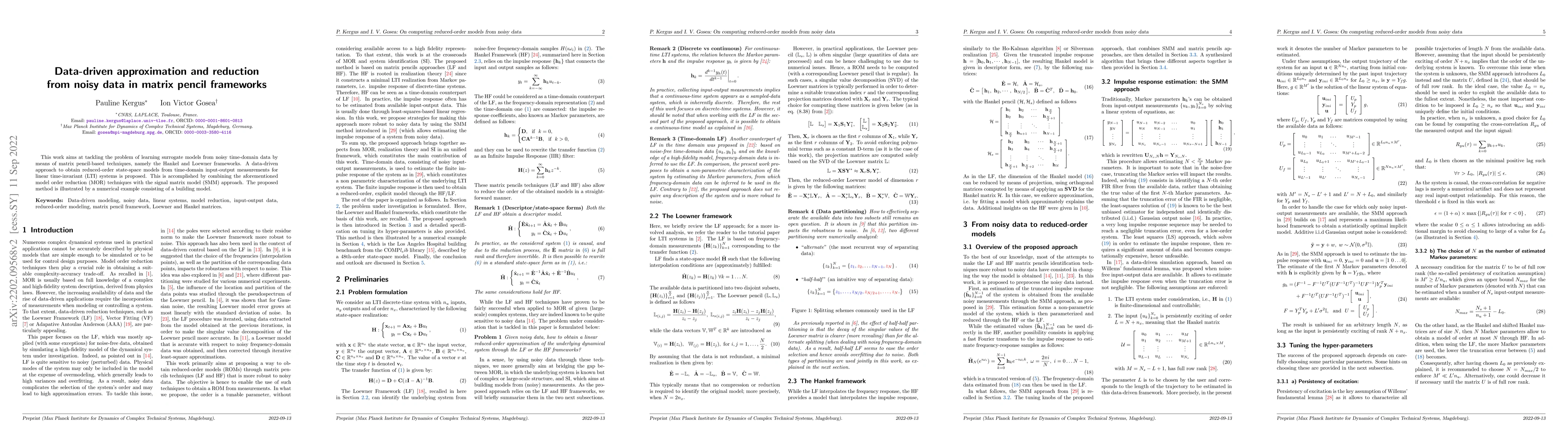 Thumbnail for Data-driven approximation and reduction from noisy data in matrix pencil
  frameworks