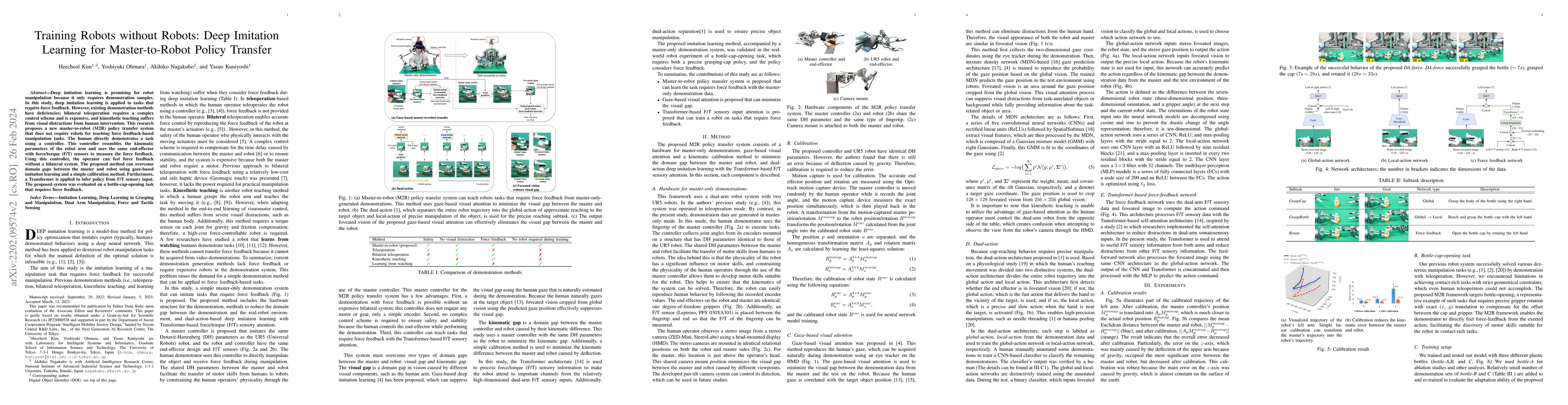 Thumbnail for Training Robots without Robots: Deep Imitation Learning for
  Master-to-Robot Policy Transfer