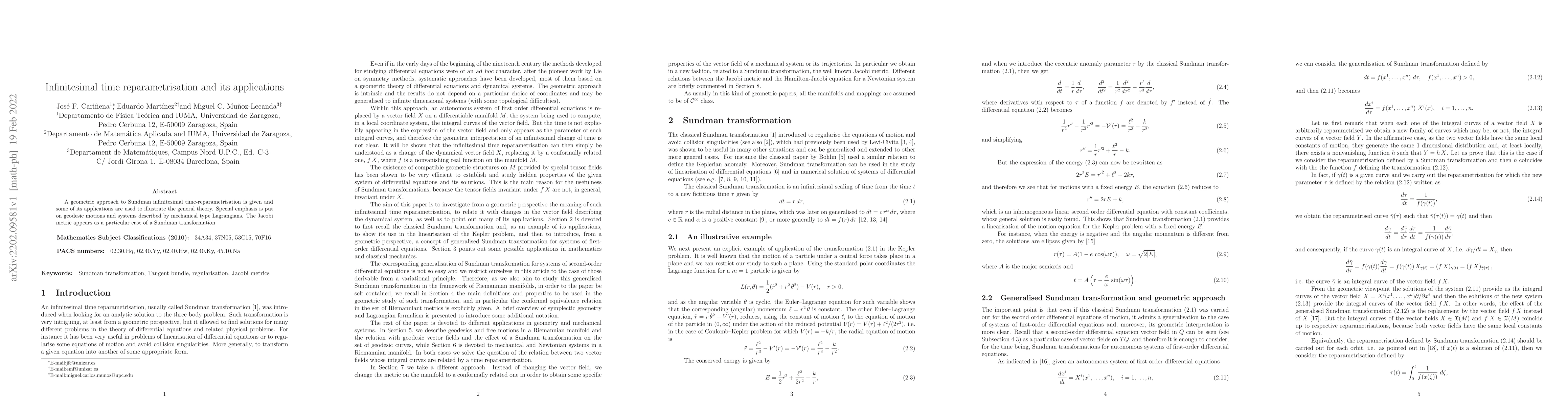 Thumbnail for Infinitesimal time reparametrisation and its applications
