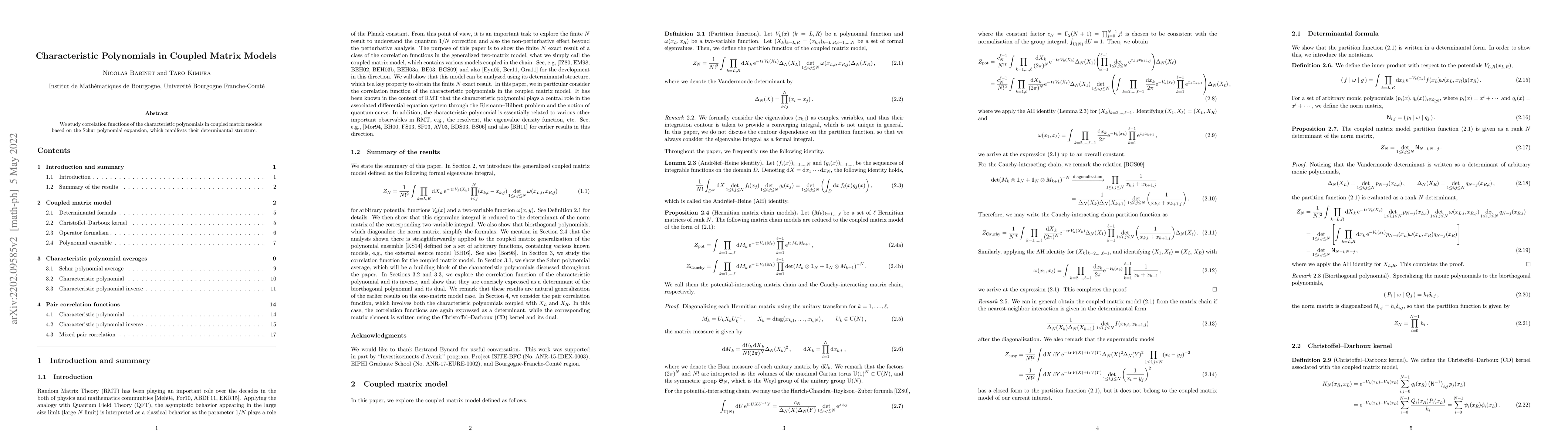Thumbnail for Characteristic Polynomials in Coupled Matrix Models