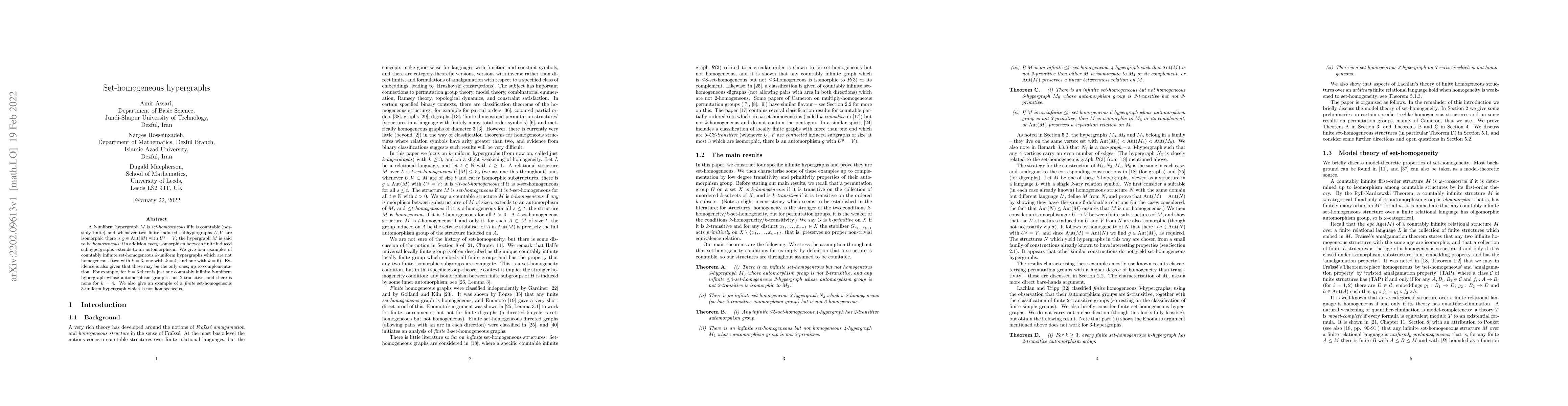 Thumbnail for Set-homogeneous hypergraphs