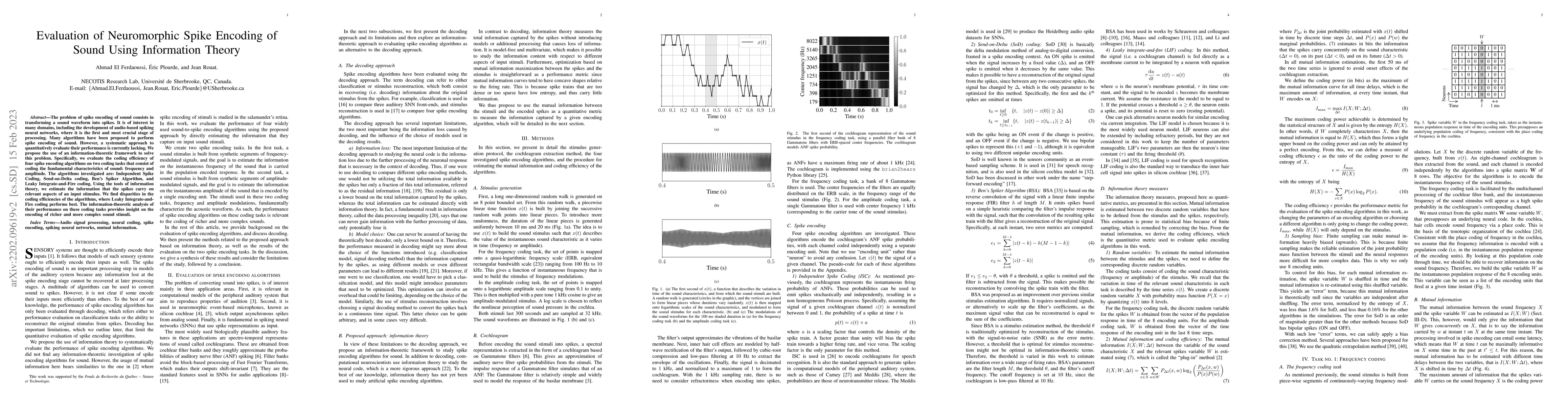 Thumbnail for Evaluation of Neuromorphic Spike Encoding of Sound Using Information
  Theory