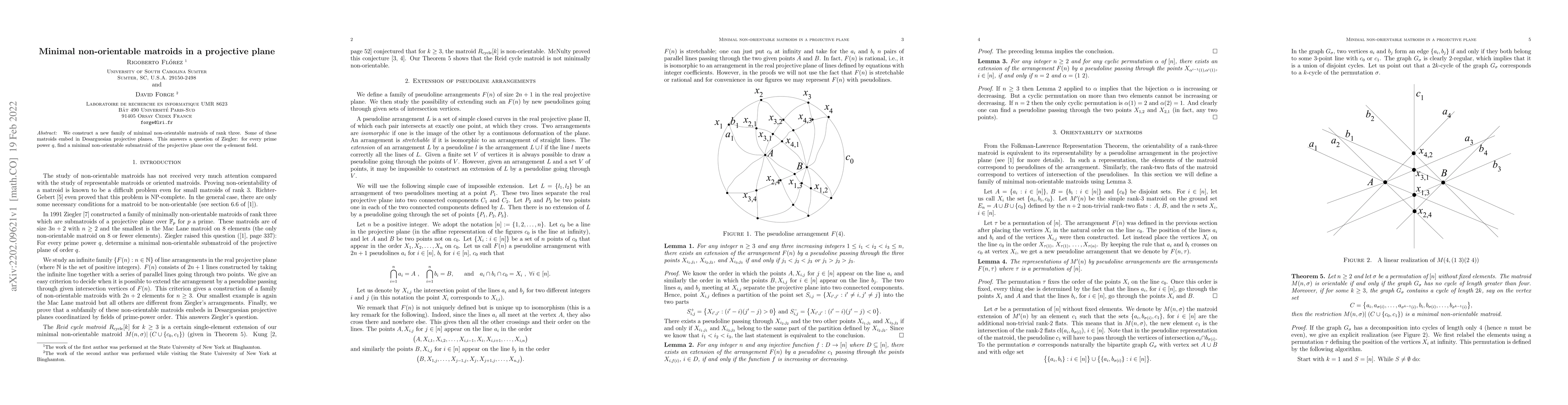 Thumbnail for Minimal non-orientable matroids in a projective plane