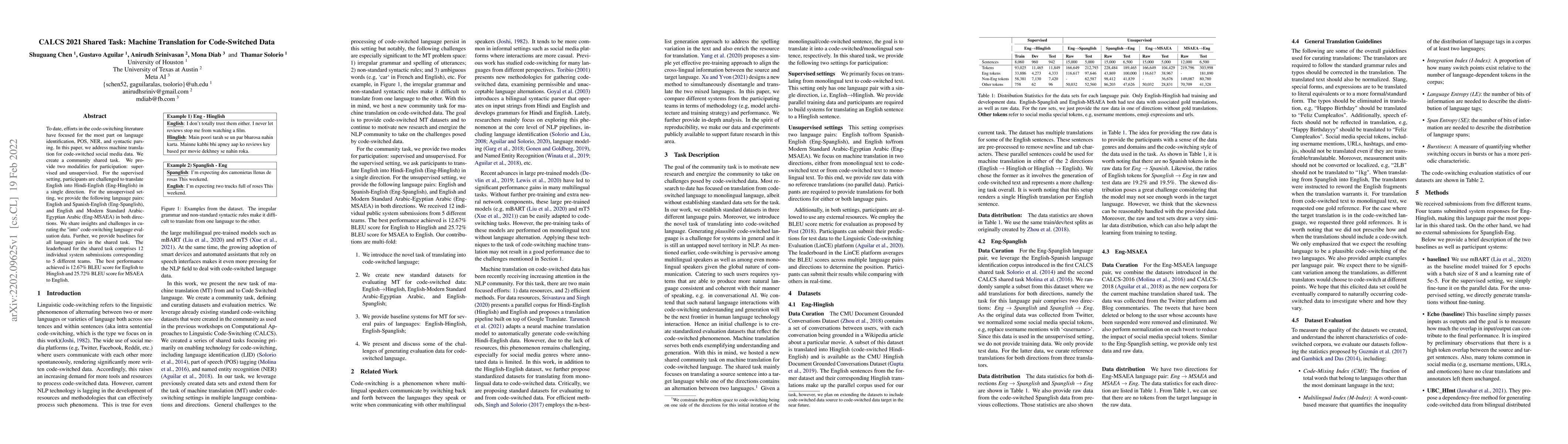 Thumbnail for CALCS 2021 Shared Task: Machine Translation for Code-Switched Data