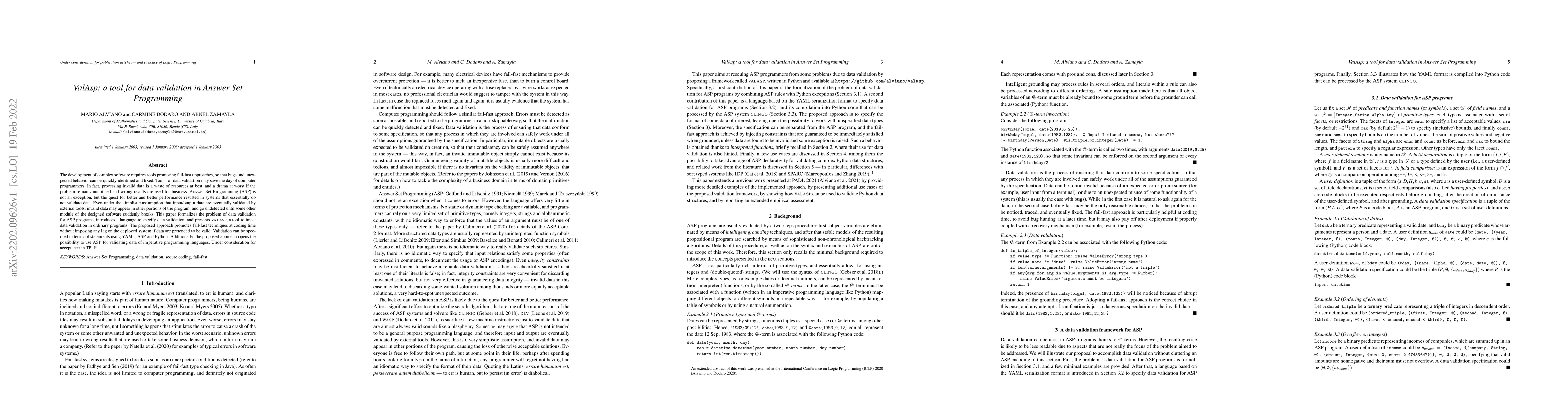 Thumbnail for ValAsp: a tool for data validation in Answer Set Programming