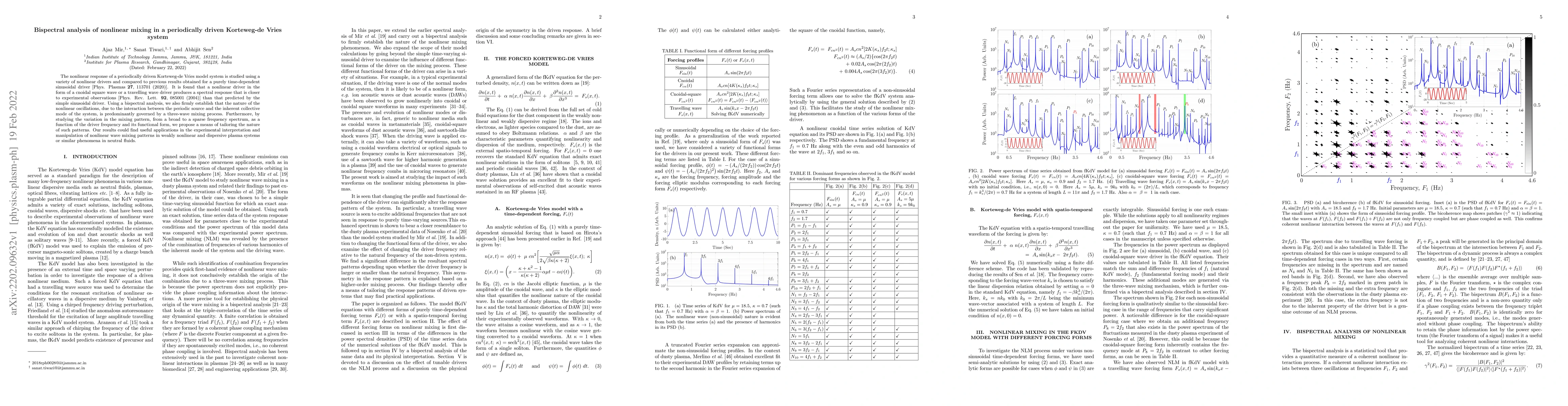Thumbnail for Bispectral analysis of nonlinear mixing in a periodically driven
  Korteweg-de Vries system