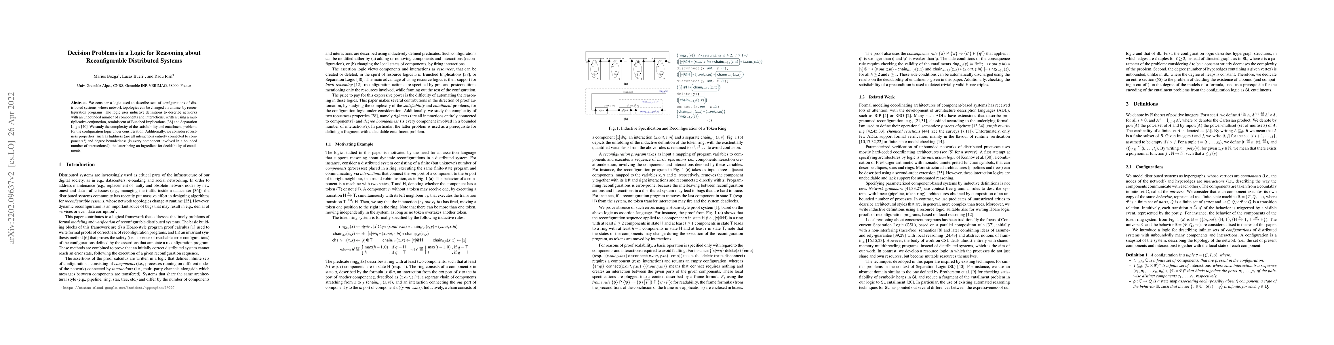Thumbnail for Decision Problems in a Logic for Reasoning about Reconfigurable
  Distributed Systems