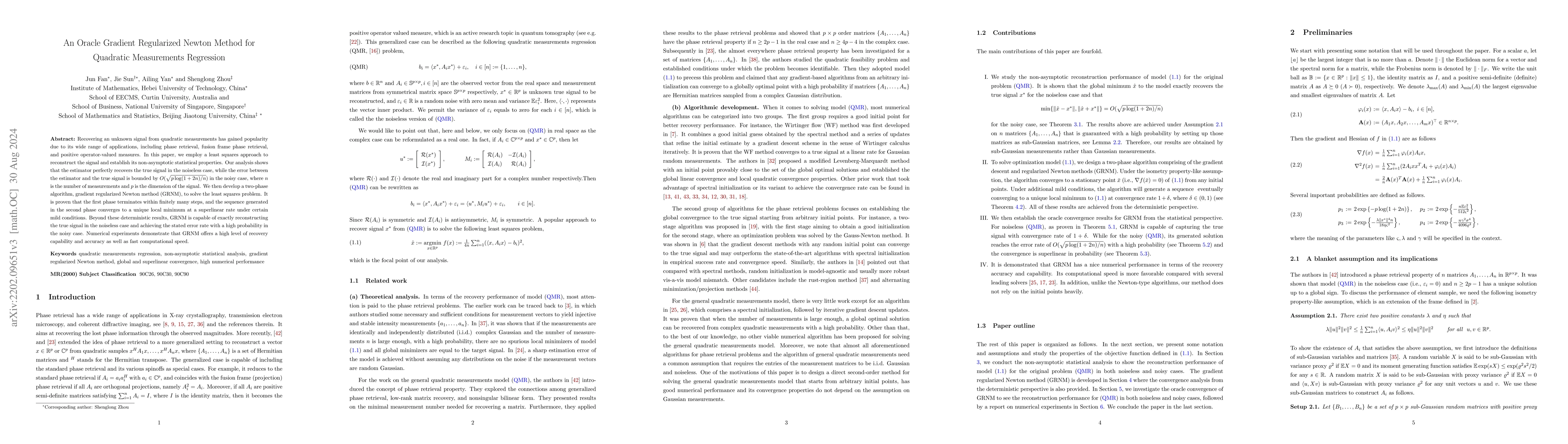 Thumbnail for An Oracle Gradient Regularized Newton Method for Quadratic Measurements
  Regression