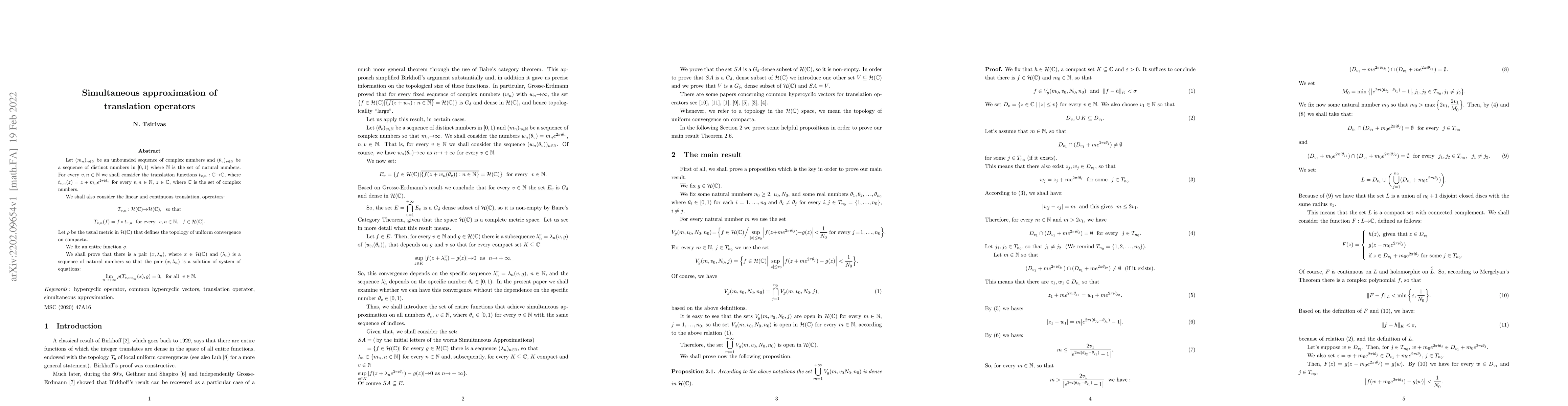 Thumbnail for Simultaneous approximation of translation operators