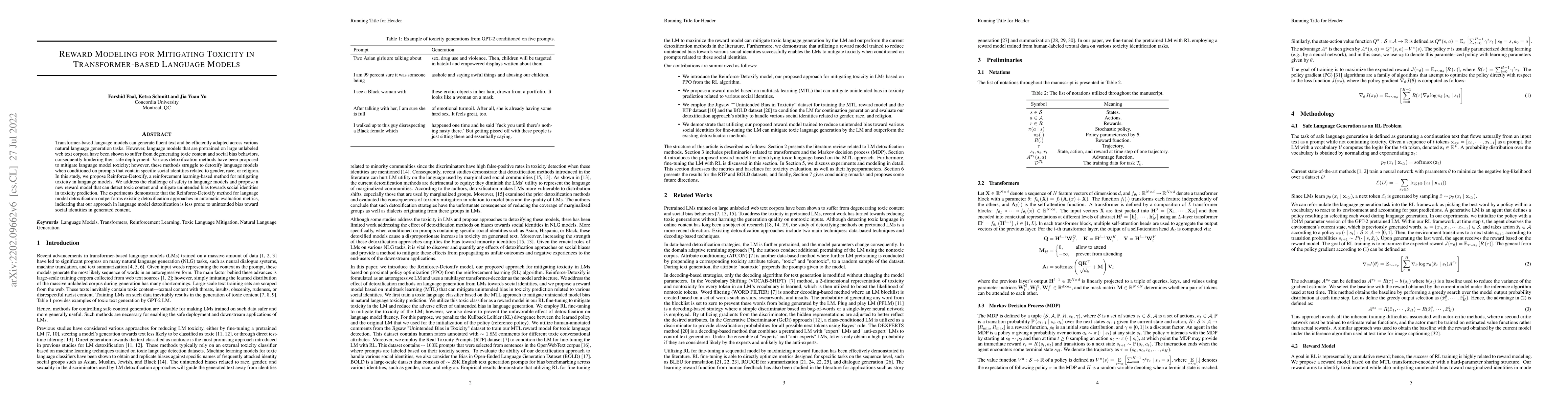 Thumbnail for Reward Modeling for Mitigating Toxicity in Transformer-based Language
  Models